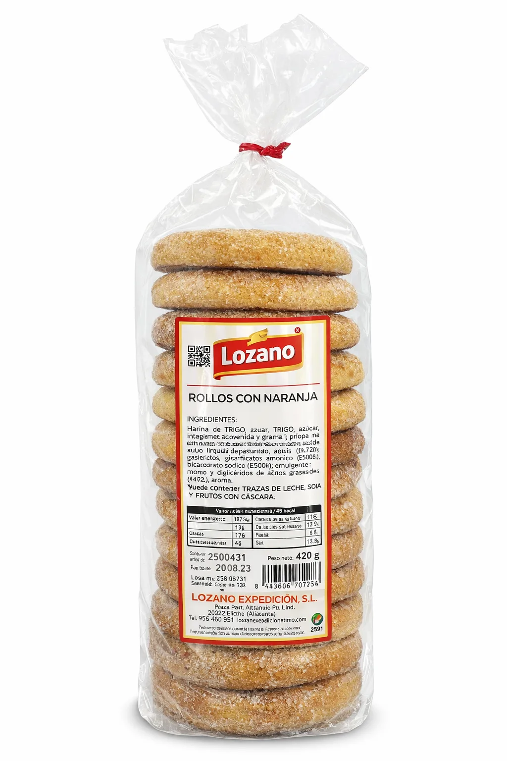 Rollo Naranja 8 Bolsas 420g LOZANO Caja - Comprar Roscos online | El Mes Dolç