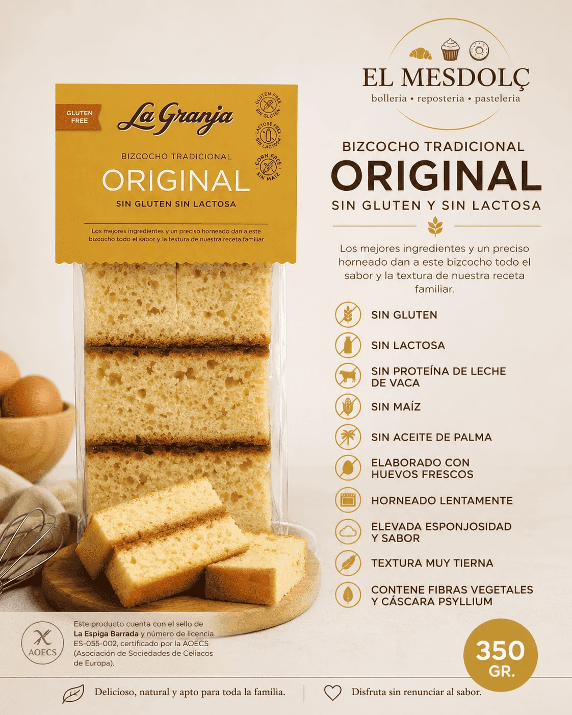 Bizcocho Tradicional Original Sin Gluten Sin - Imagen 2