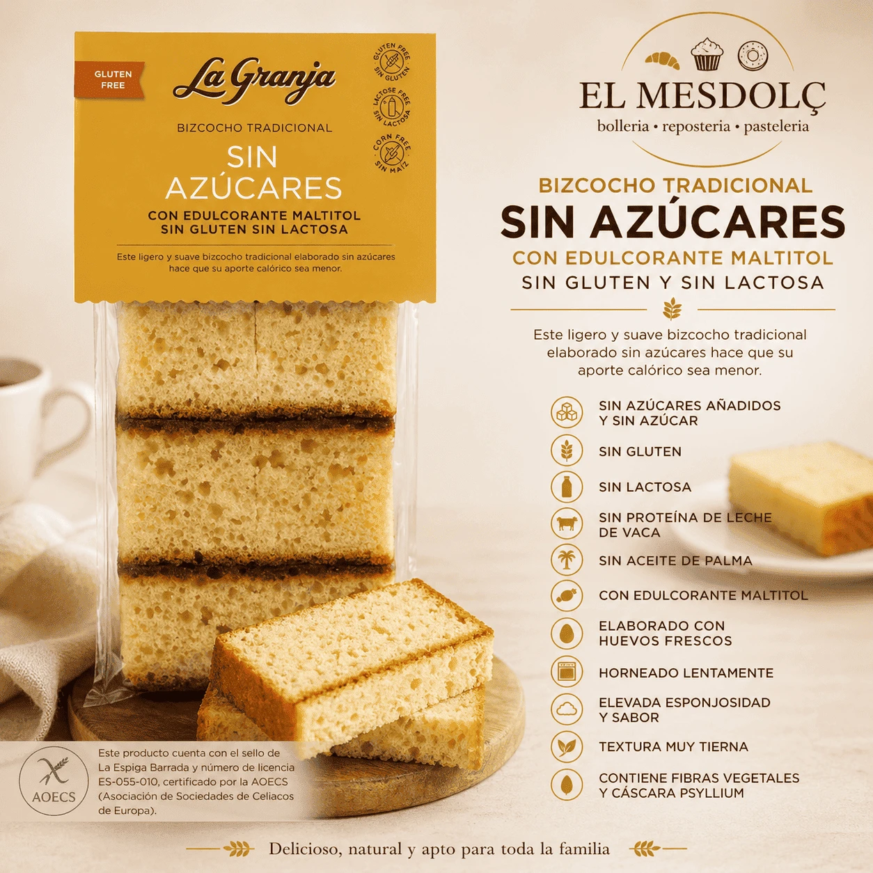 Bizcocho Tradicional Sin Azúcares Maltitol Sin Gluten - Comprar Bizcochos online | El Mes Dolç