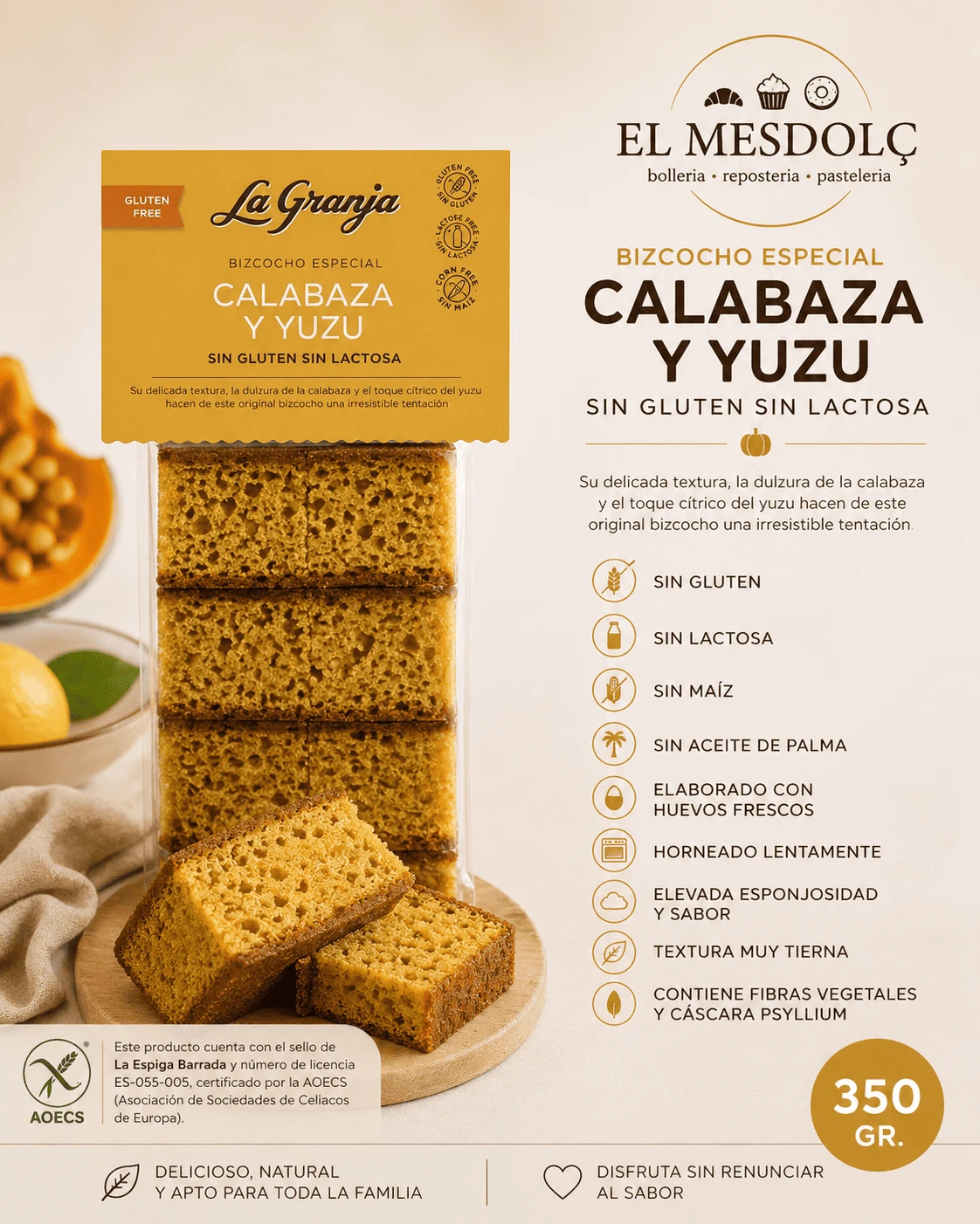Bizcocho Calabaza Yuzu Sin Gluten Sin Lactosa La - Comprar Bizcochos online | El Mes Dolç