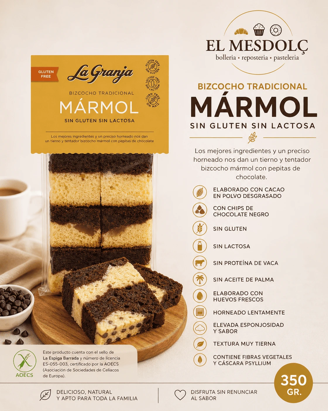 Bizcocho Mármol Sin Gluten Sin Lactosa La Granja - Imagen 2