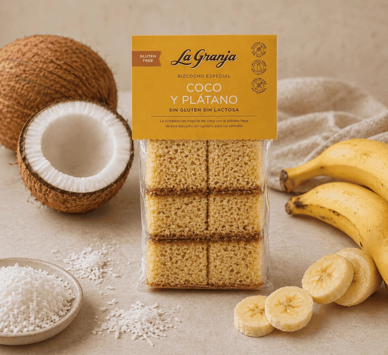 Bizcocho Coco Plátano Sin Gluten Sin Lactosa La Granja - Imagen 5