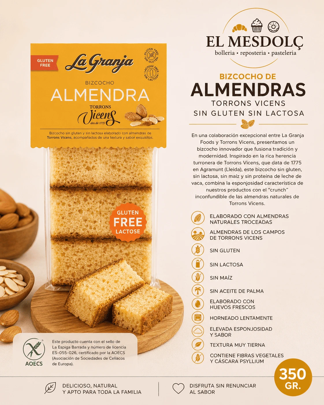 Bizcocho Almendras Turrones Vicens Sin Gluten Sin - Comprar Bizcochos online | El Mes Dolç