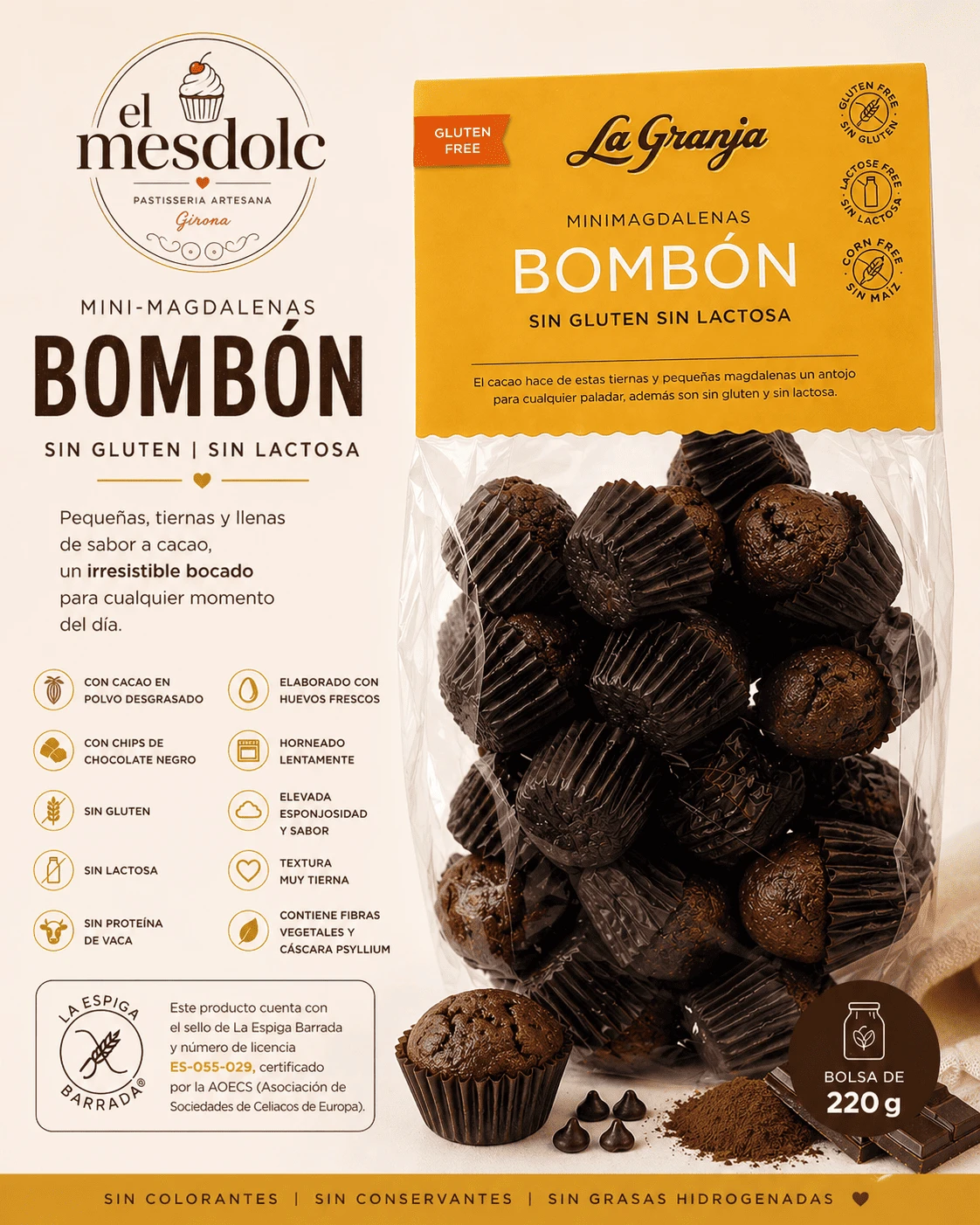 Mini Magdalenas Bombón Sin Gluten Sin Lactosa LA GRANJA - Comprar Magdalenas online | El Mes Dolç