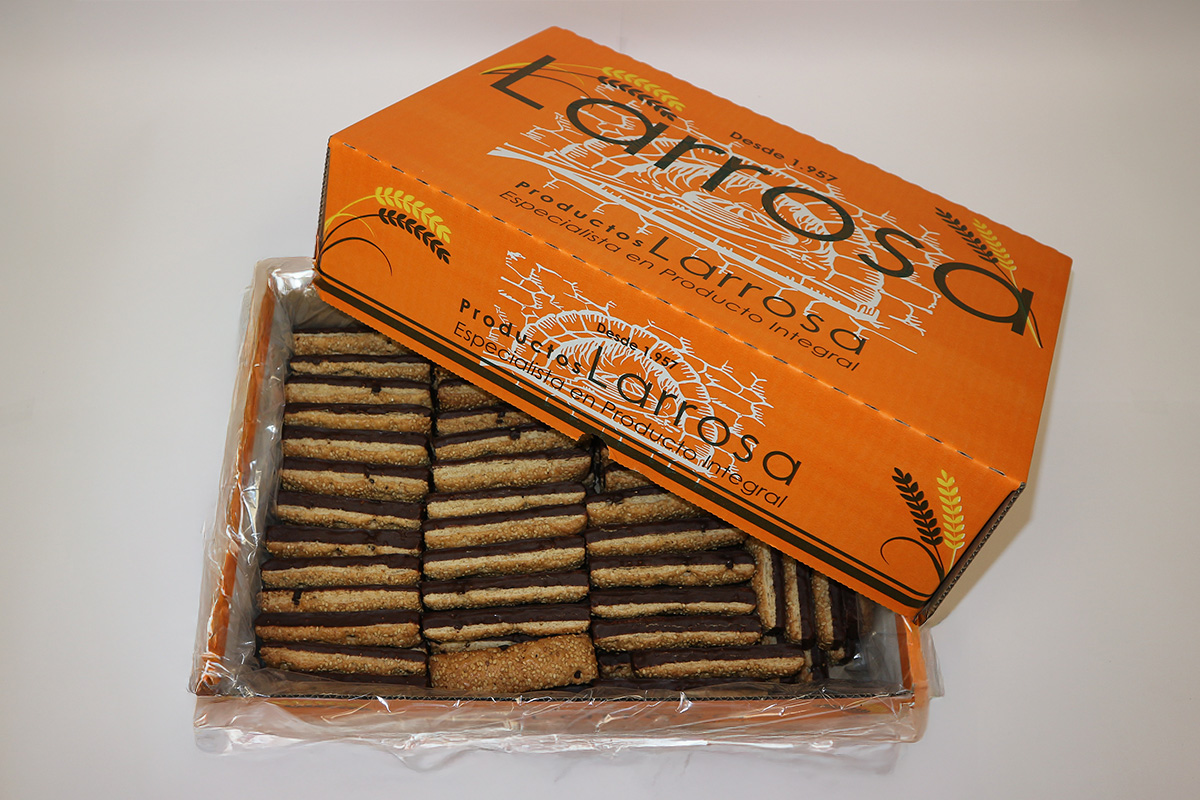 Barrita de sésamo y chocolate Larrosa, hojaldre crujiente con baño de cacao