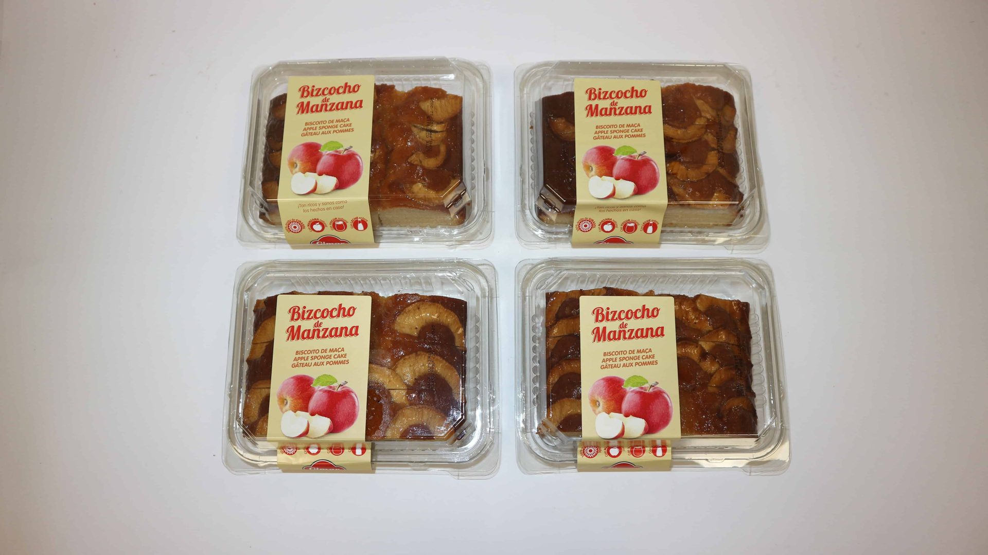 Bizcocho de manzana Gimar, miga esponjosa y húmeda de aroma afrutado.