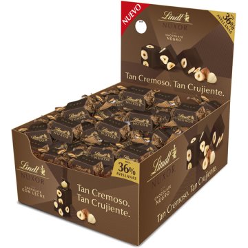 Bombón de avellana Lindt Nuxor, chocolate negro intenso con avellana entera