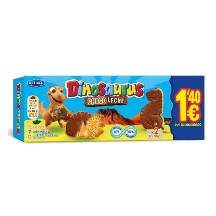 Dinosaurus Chocoleche 85g 12u 66262 Trig Caja 12 Ud, galletas de Artiach