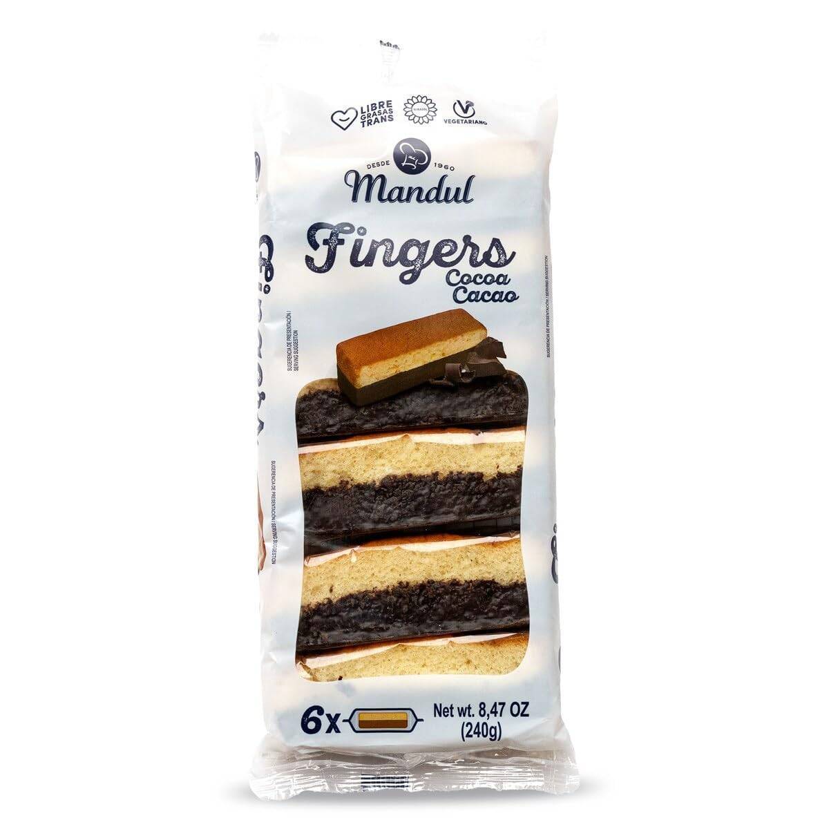 Barrita de bizcocho de cacao Mandul individual y esponjosa