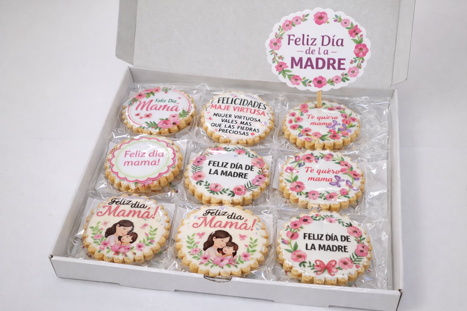 Galletas del Día de la Madre Servicio Repostería Aragón, decoradas con motivos para mamá