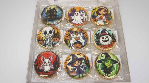 Galleta de Halloween de Servicio Repostería Aragón con formas de calabaza y fantasma