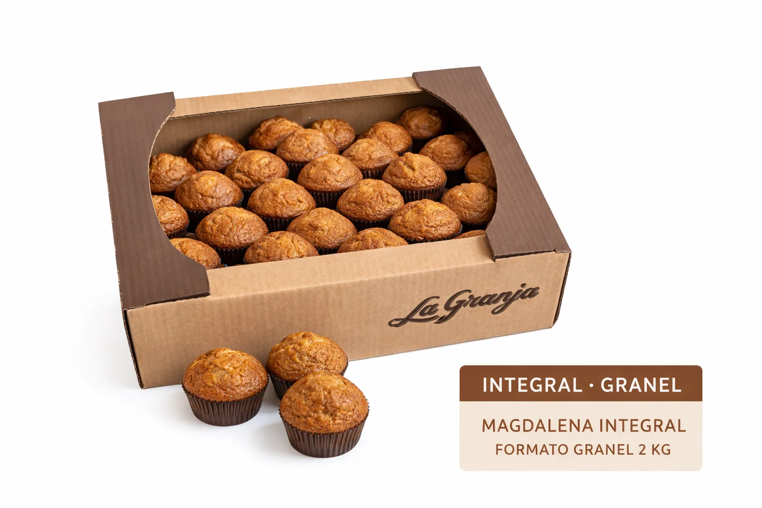 Magdalena integral La Granja, magdalena de trigo integral esponjosa en caja