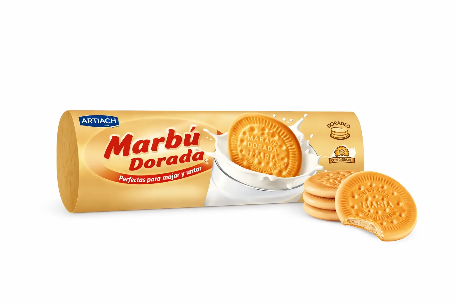 Galleta maría dorada Marbu de Artiach, textura firme y tono tostado dorado