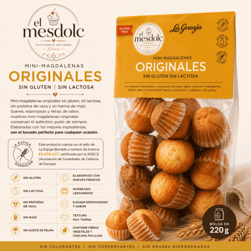 Mini magdalena sin gluten La Granja, bocado tierno tradicional sin lactosa