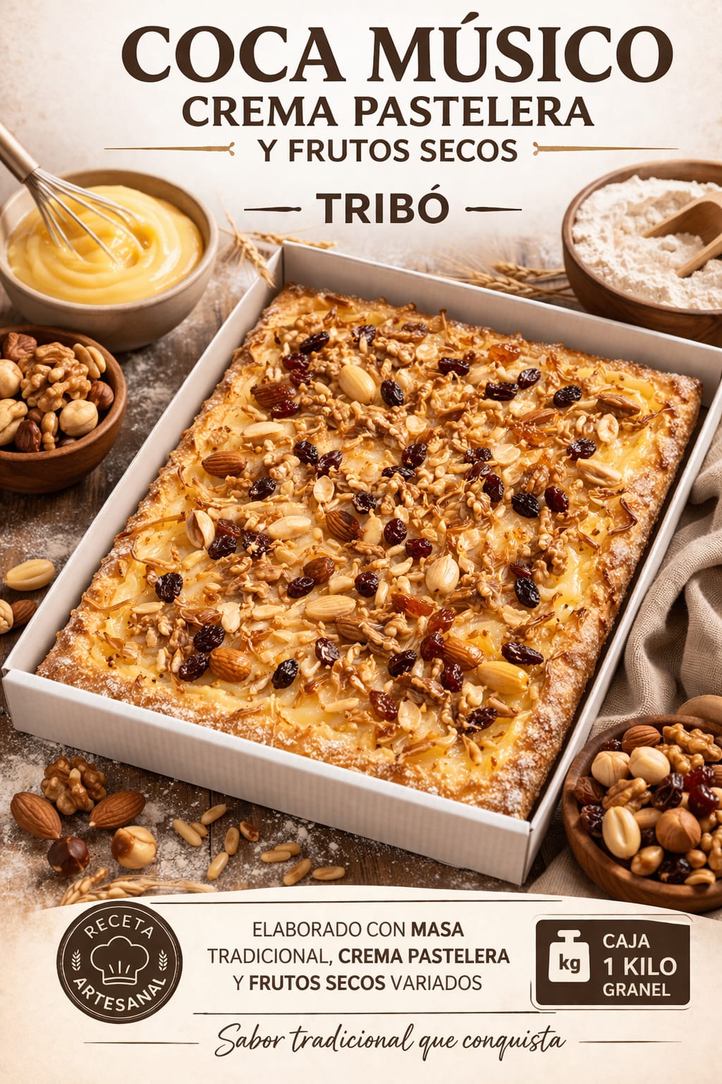 Musico Crema Y Frutos Secos Caja1 kg Granel Tribo, hojaldre