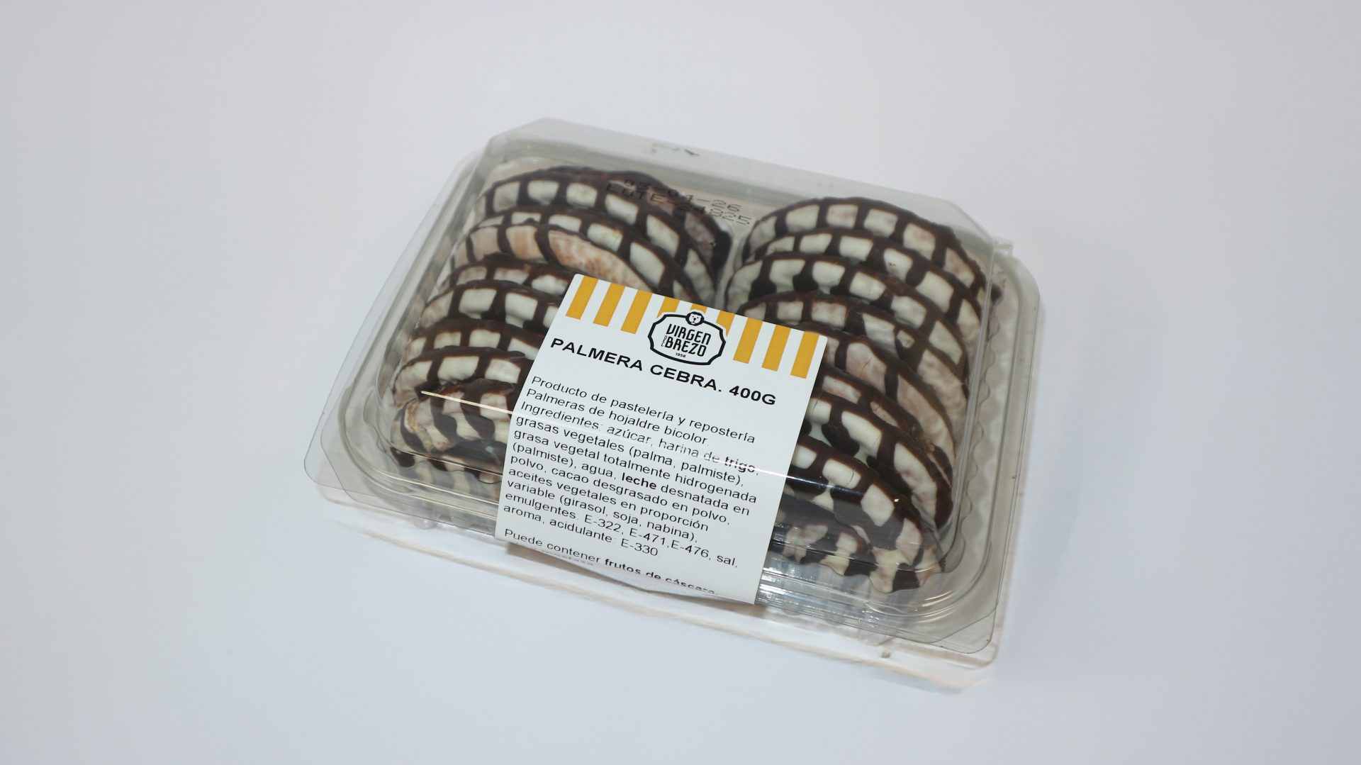 Palmera cebra de hojaldre Virgen del Brezo con doble chocolate blanco y negro