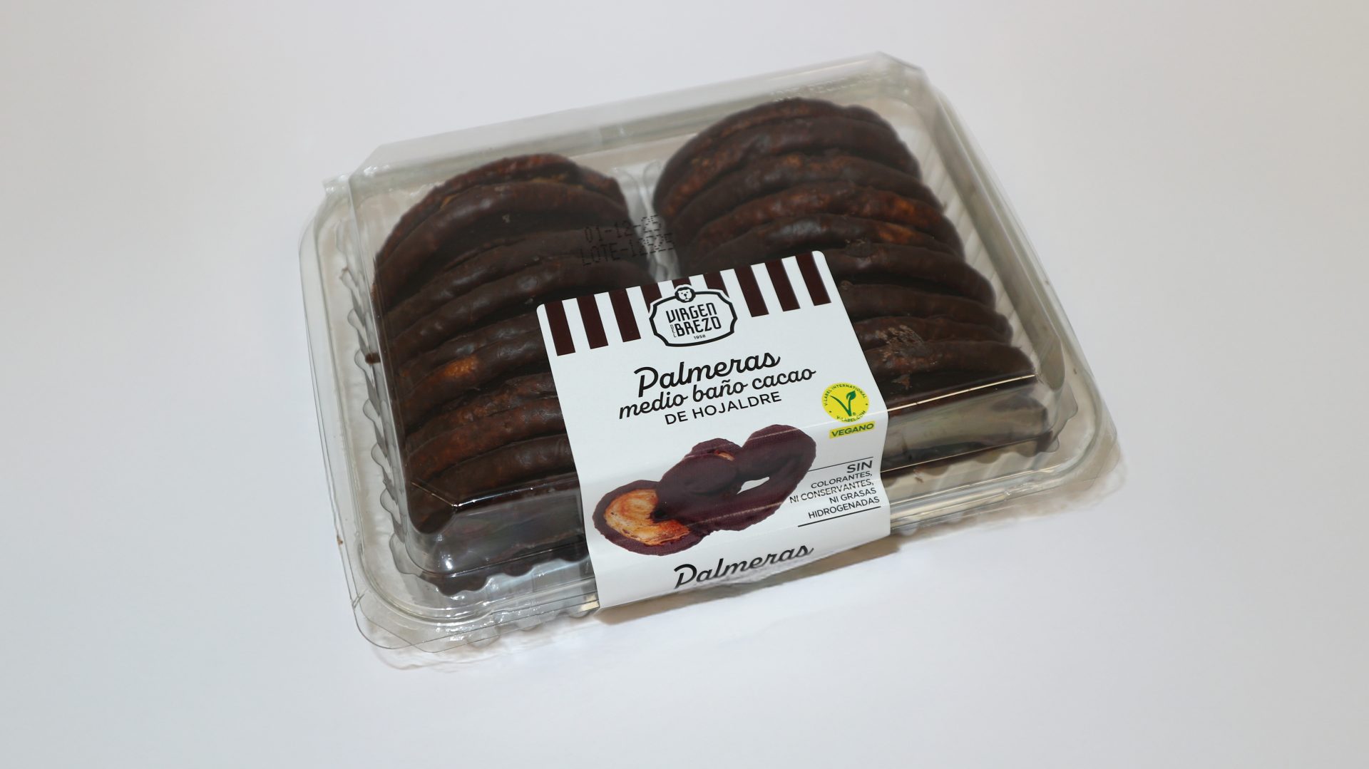 Palmera medio baño Virgen del Brezo, hojaldre dorado con chocolate.