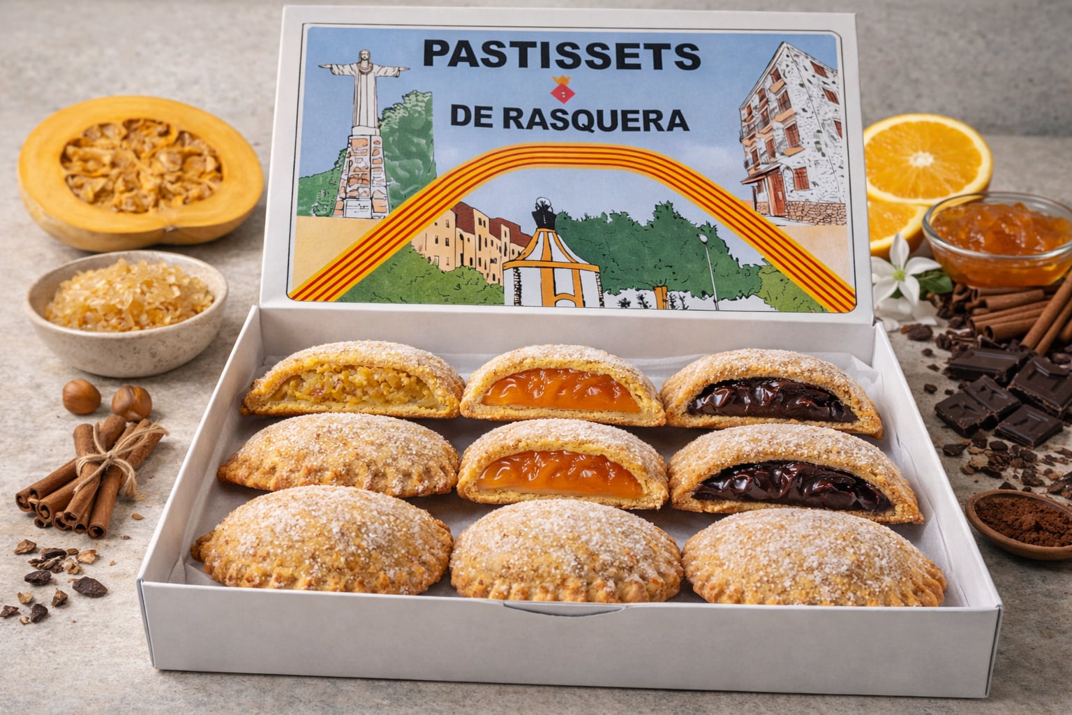 Pastissets Surtido Rasquera Pastelería 8 Ud Caja 1 kg, hojaldre