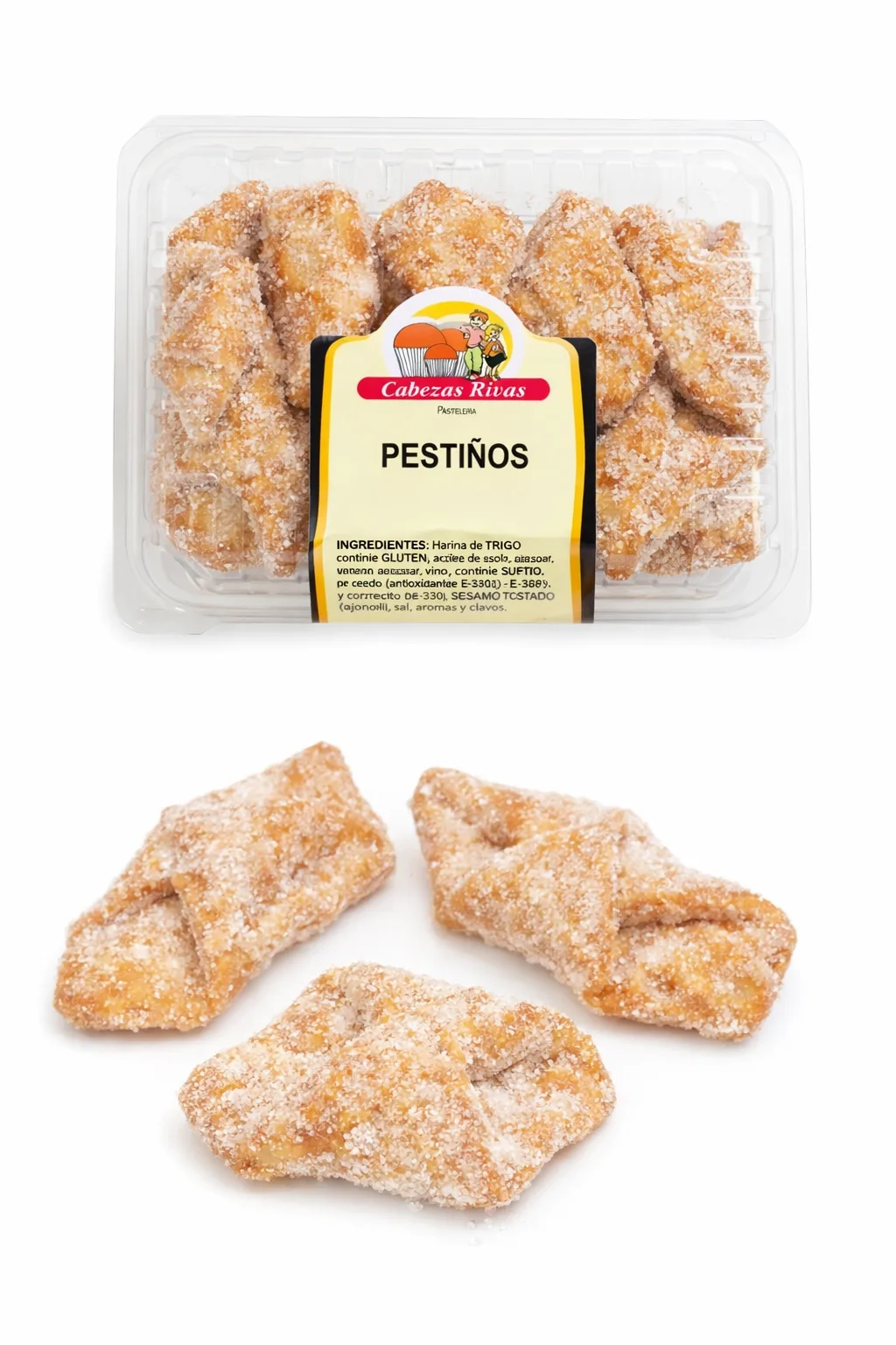 Pestiño de azúcar natural Cabezas, frito y crujiente cubierto de azúcar, en blíster de doce