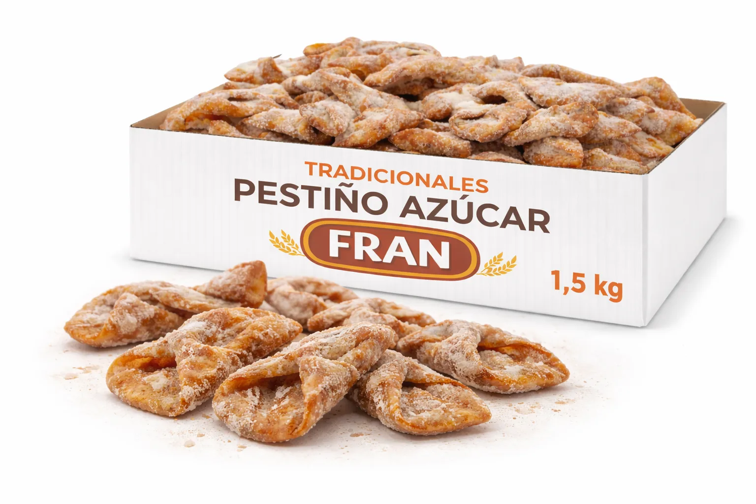 Pestiño de azúcar artesano Fran, masa frita y espolvoreada con azúcar cristalino