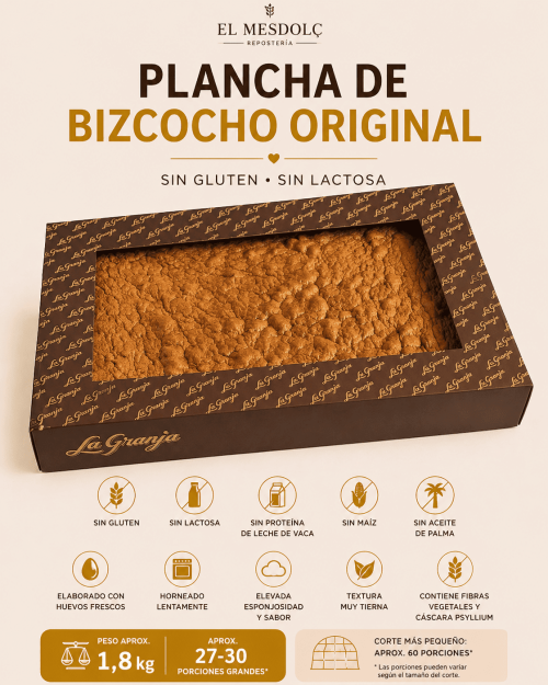 Bizcocho original en plancha La Granja, esponjoso y sin gluten