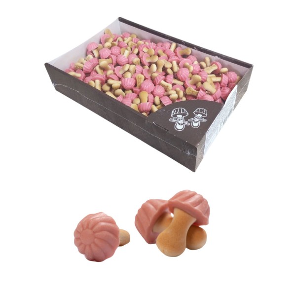 Setas de chocolate y fresa Eurochoc con sombrero rosa y cacao cremoso.