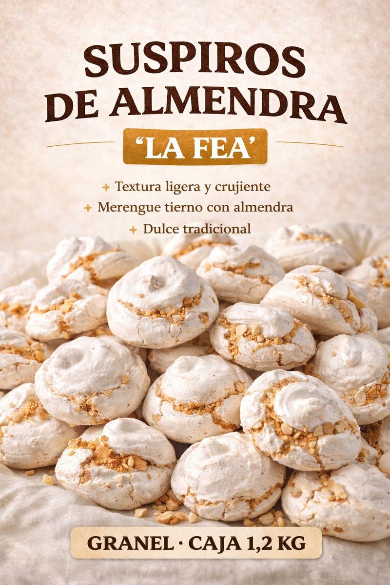 Suspiros de almendra de La Fea, merengue ligero con aroma a almendra tostada