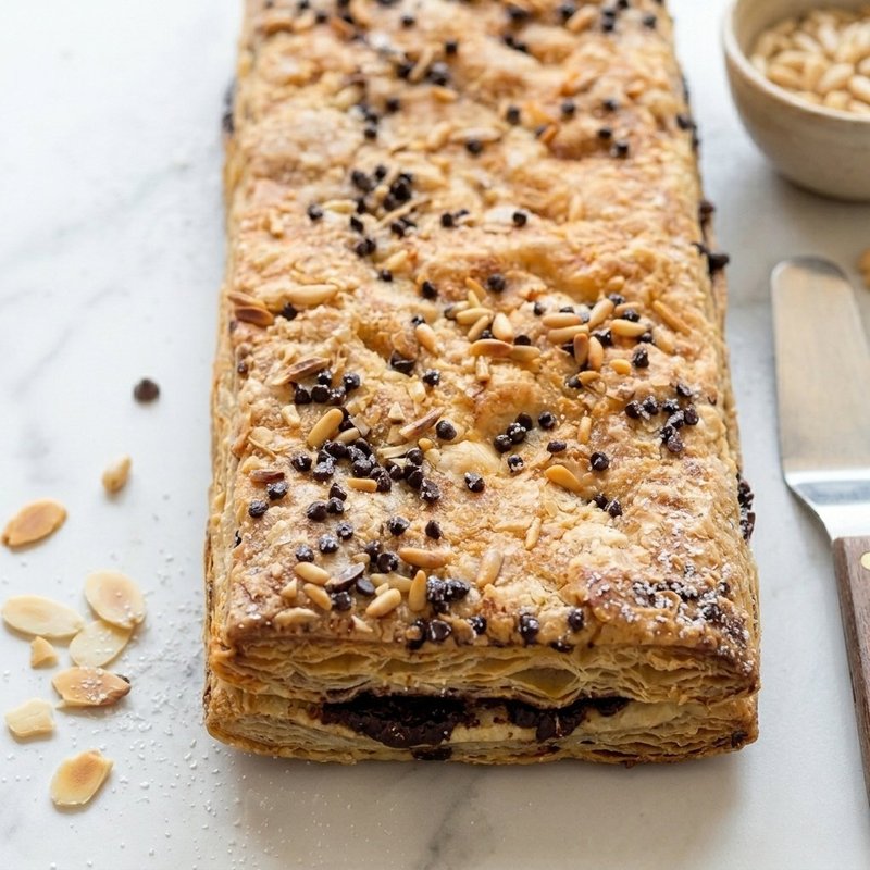 Hojaldre con pepitas de chocolate Belcan, dorado y crujiente con cacao fundido